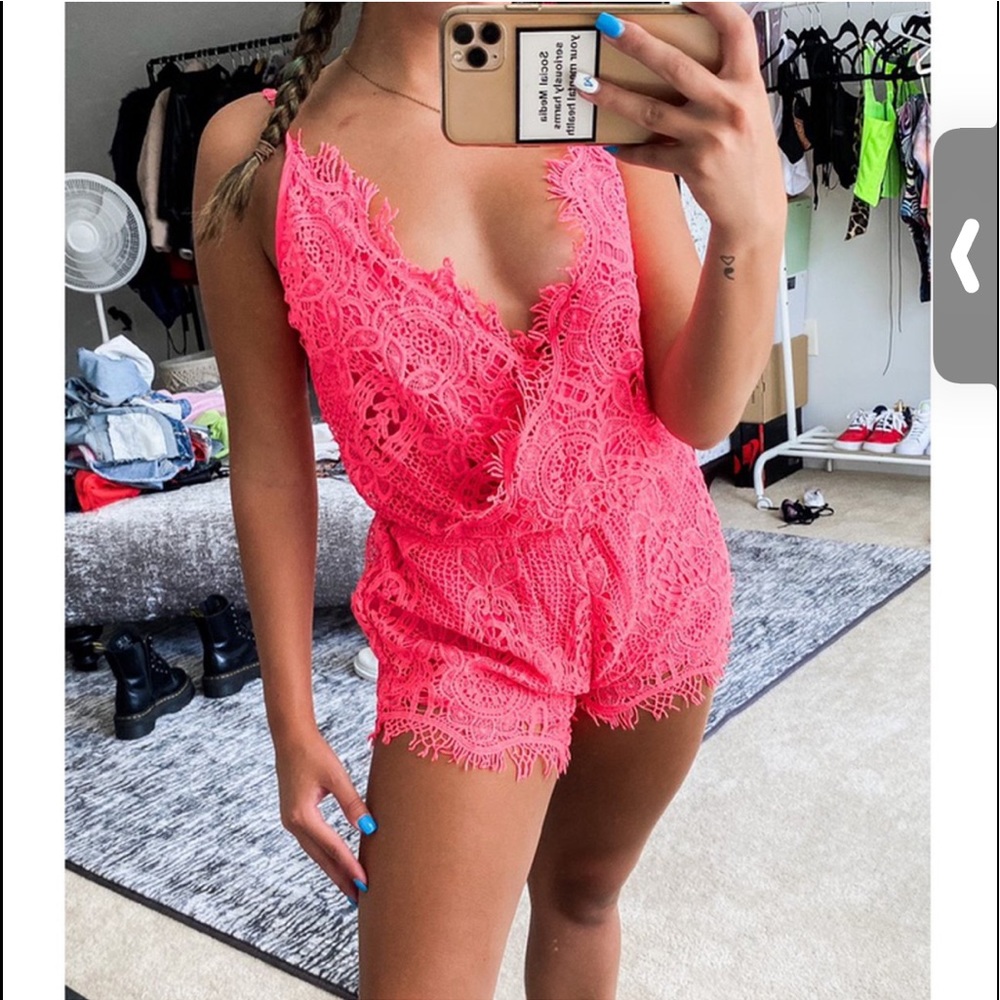 Hazel Pink Lace Romper